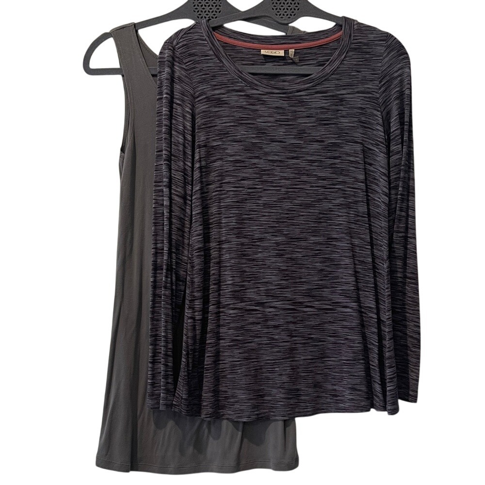 LOGO Lori Goldstein Heathered Black Gray Long Sleeve Top & Tank Set‎ XXS